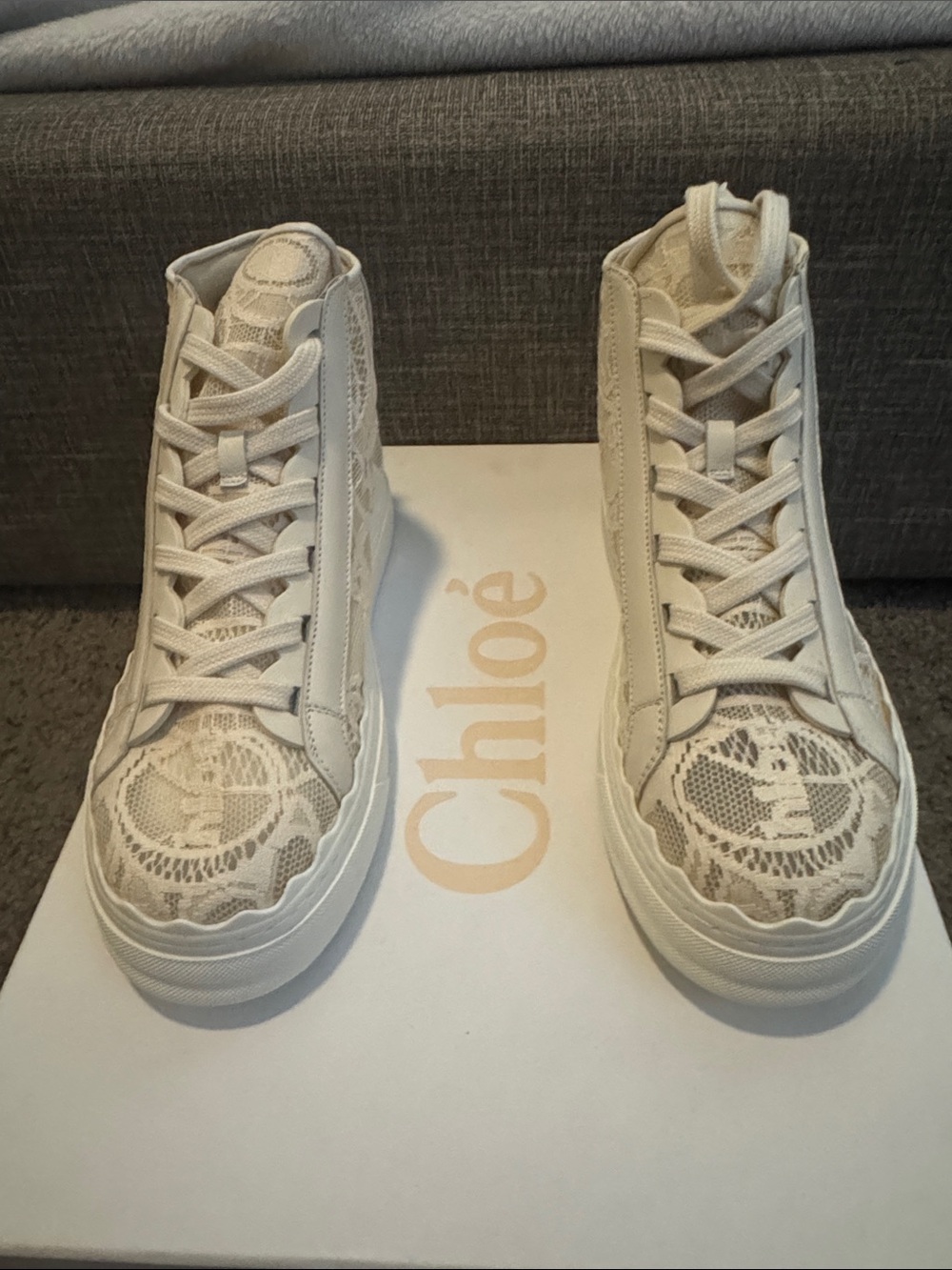 Chloé Cream Lauren Mid-Top Sneakers